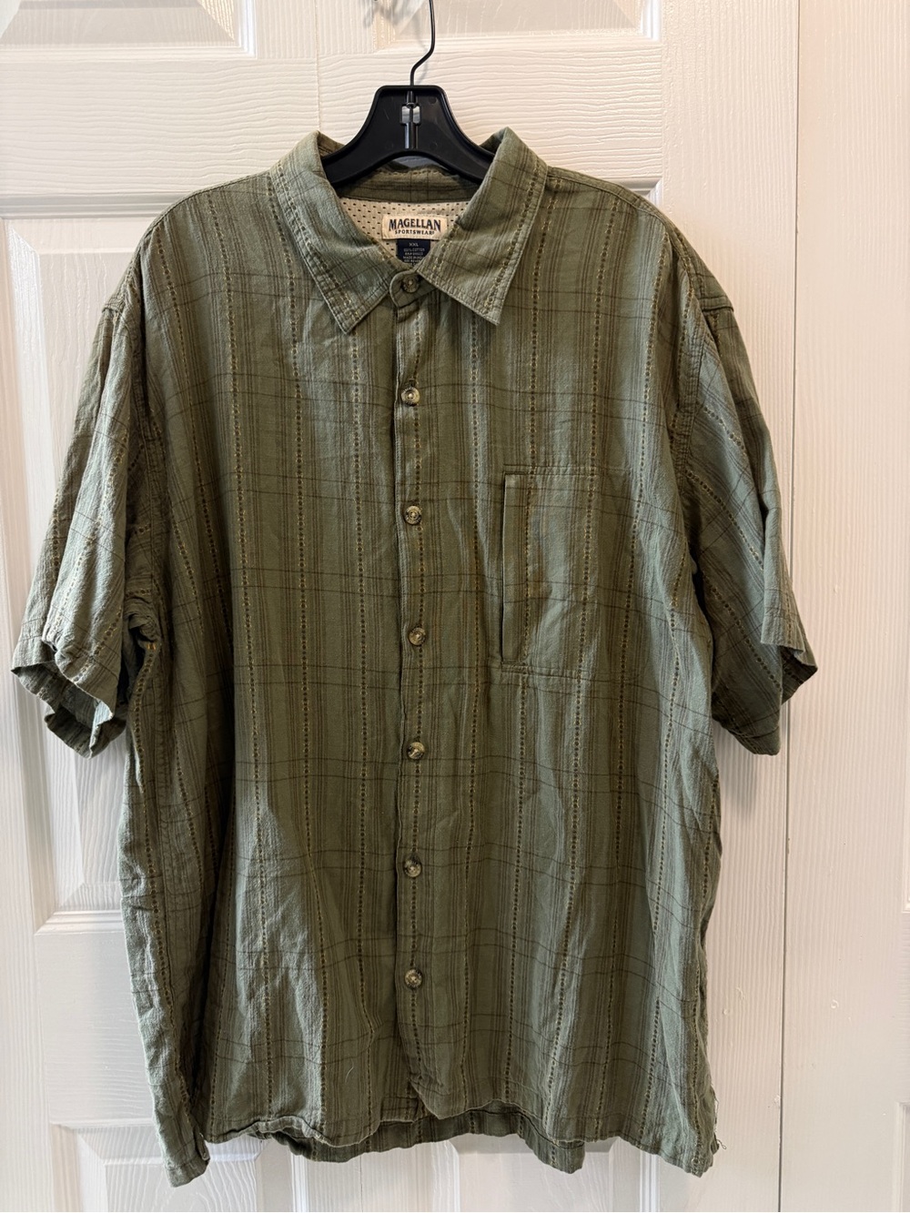 Magellan Sportswear 100% Cotton Button Up Short Sleeve Green Shirt Size XXL